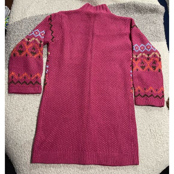 Sundance Long Chunky Fair Isle Button Down Cardigan Sweater Womens Small Pink - Picture 9 of 10